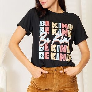 NEW Simply Love Black Be Kind Rainbow Graphic Tee T-Shirt